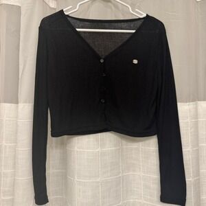 Black Button-Up Light Cardigan Top